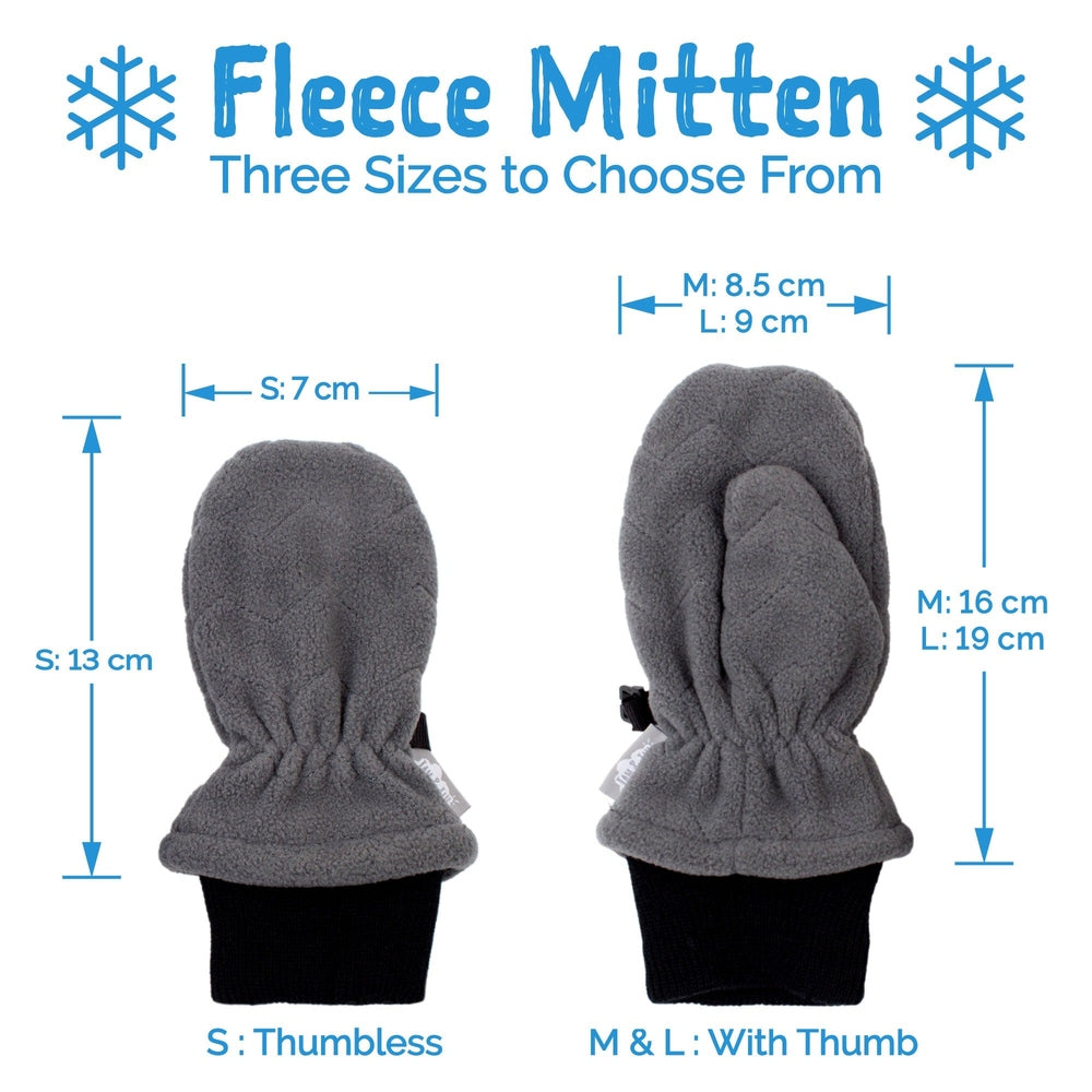 JAN & JUL Fleece Mittens Stormy Blue; S thumbless and M/L with thumb, elastic cuffs.