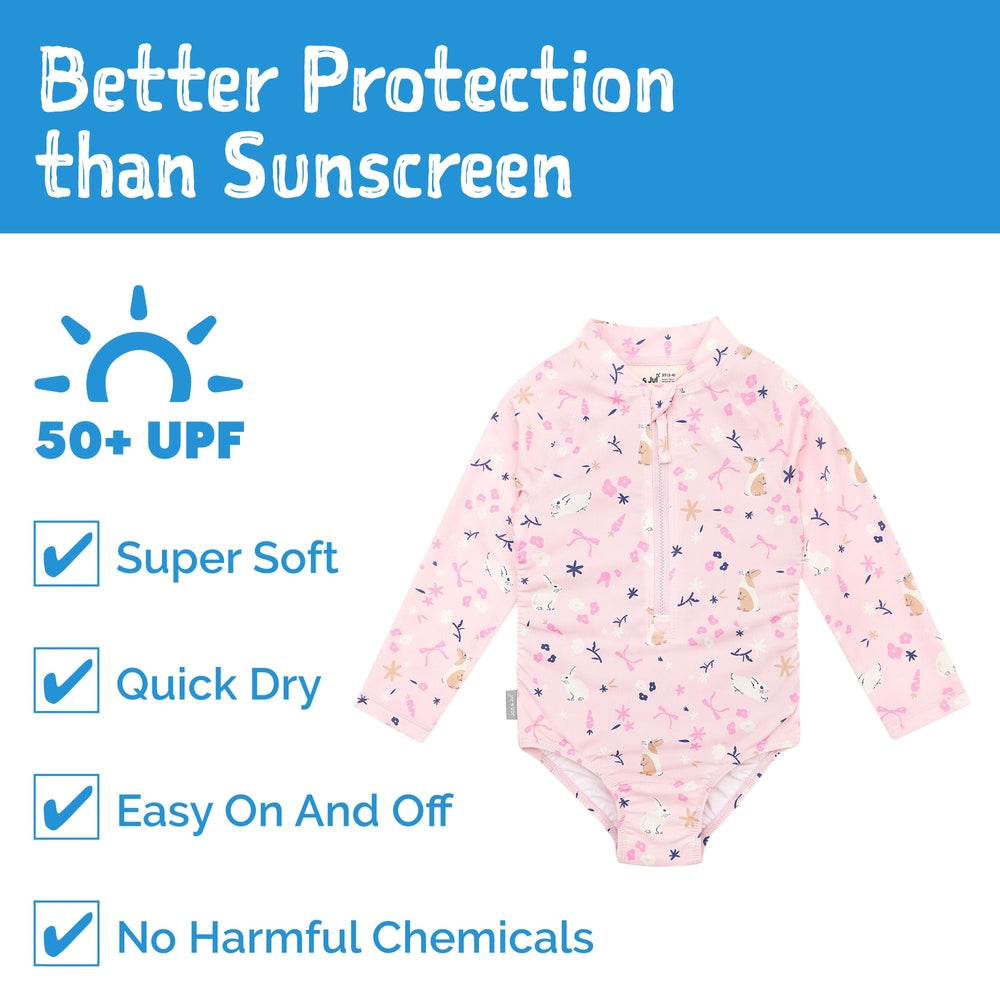 JAN & JUL Jan & Jul Girls One Piece UV Swimsuit Bunny Flowers Long sleeves with front zipper closure img 5/7