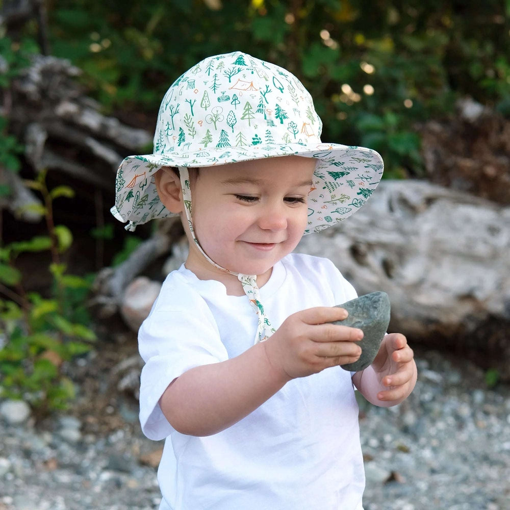 Jan & Jul Camp Grove floppy hat for babies, forest-print with chin strap