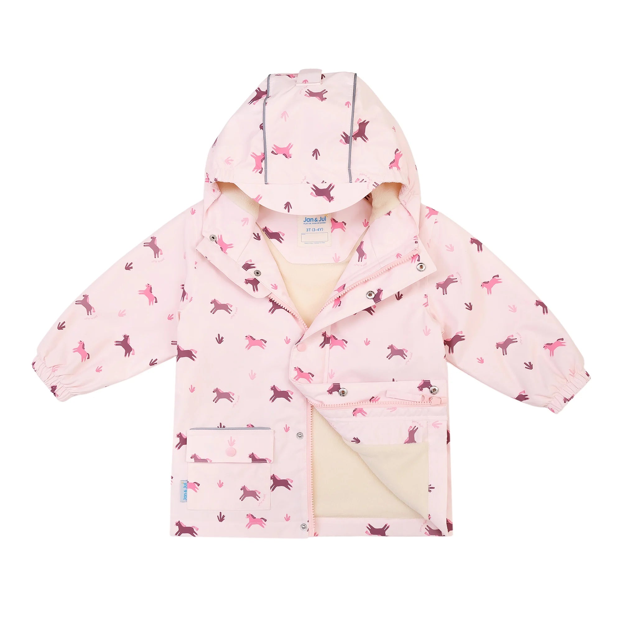 Jan & Jul Kids Fleece Lined Rain Jackets Pink Ponies
