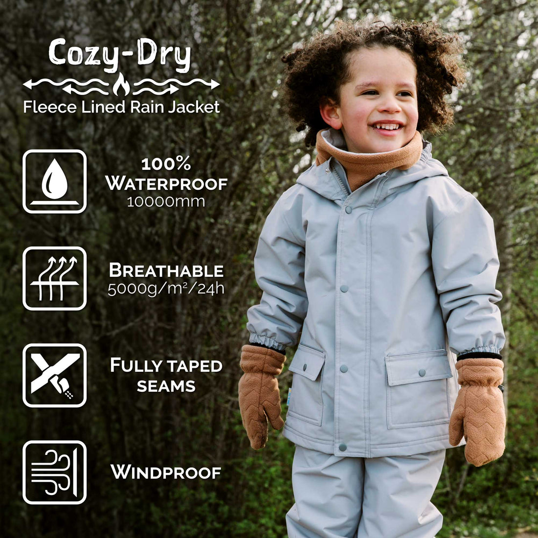 Jan & Jul Kids Fleece Lined Rain Jackets Pink Ponies feature detail 04