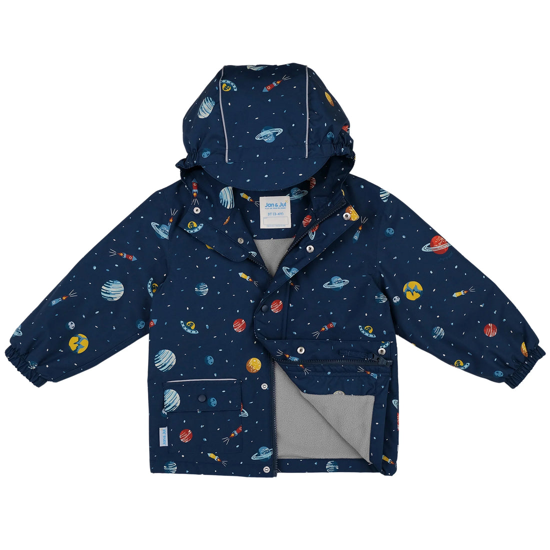 Jan & Jul Kids Fleece Lined Rain Jackets Planet Patrol front view