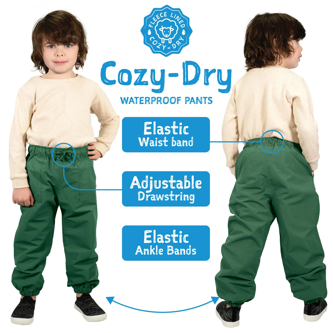Jan & Jul Kids Fleece Lined Rain Pants Dark Navy feature detail 04