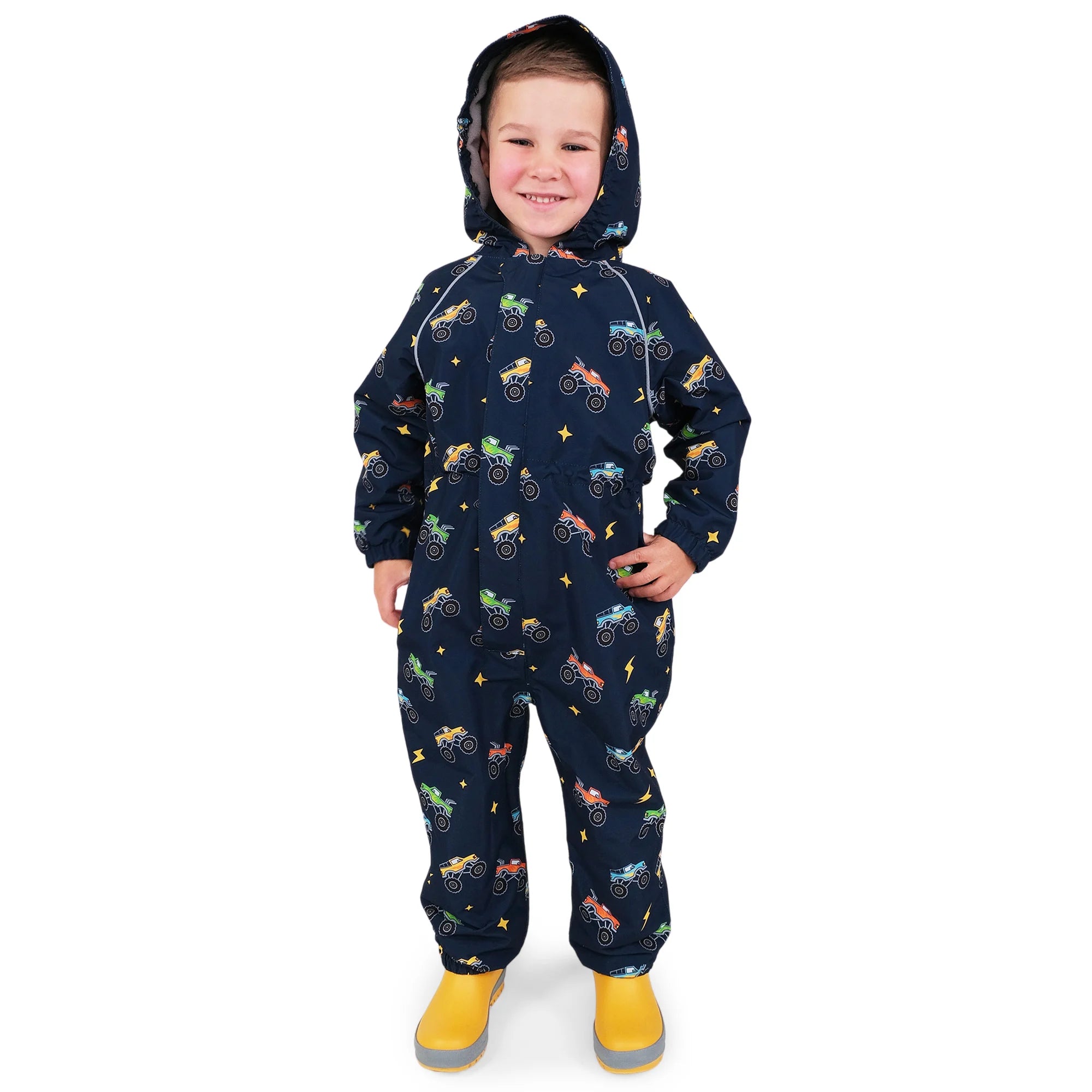Jan & Jul Kids Fleece Lined Rain Suits Big Trucks