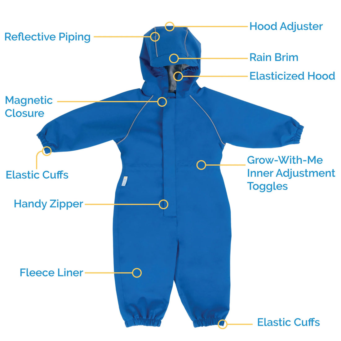 Jan & Jul Kids Fleece Lined Rain Suits Big Trucks feature detail 04