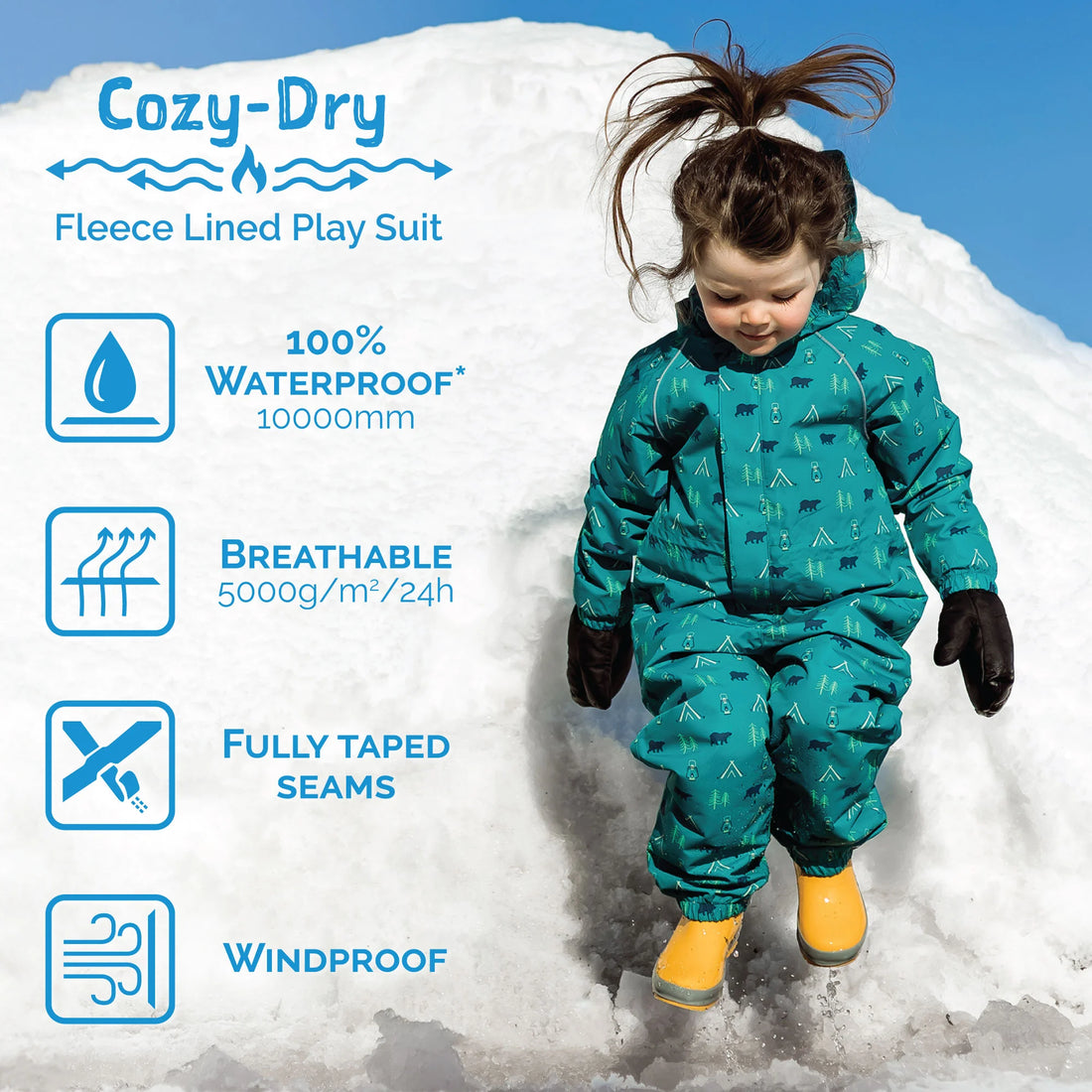 Jan & Jul Kids Fleece Lined Rain Suits Big Trucks feature detail 05