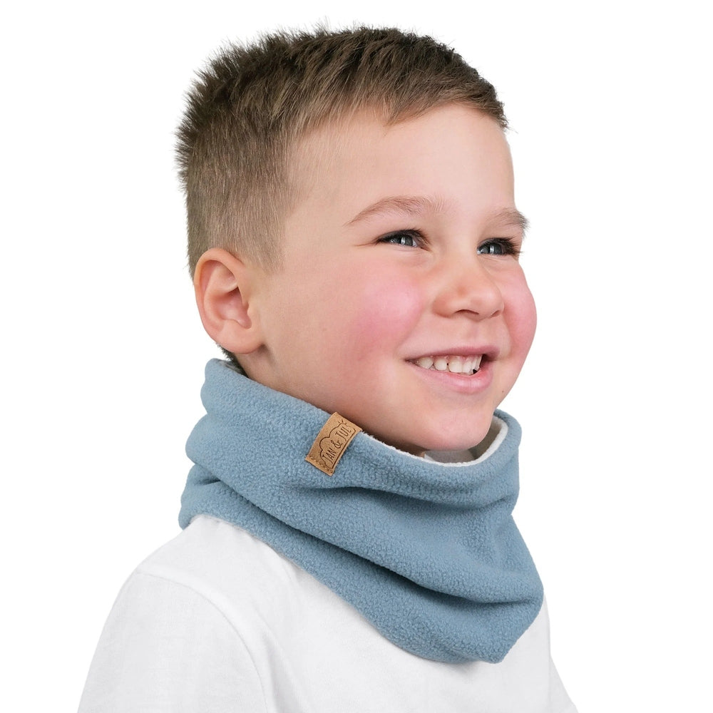 Kids fleece neck warmer by JAN & JUL in stormy blue, cozy loop scarf for cold weather