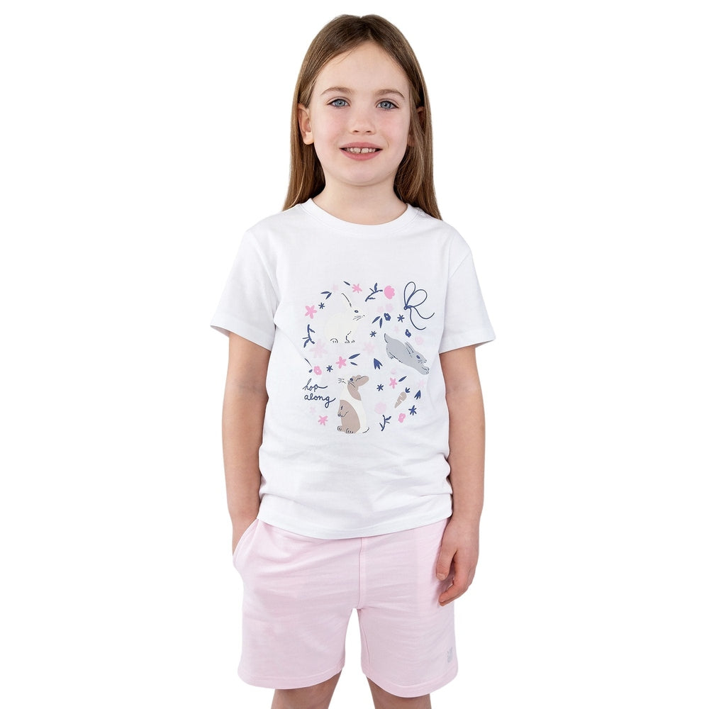 JAN & JUL Jan & Jul Kids Graphic T-Shirt Bunny Flowers crew neck short sleeve with 'hop along' text and feather detail img 2/9