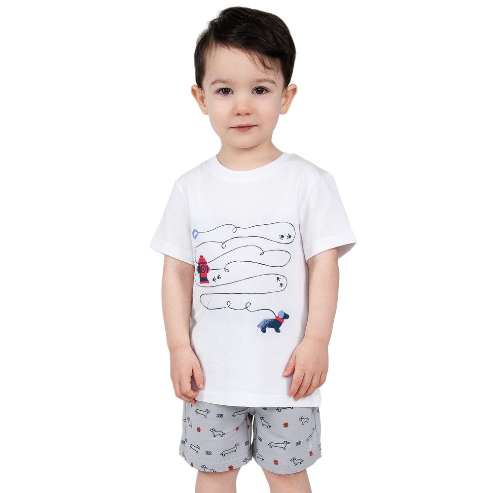JAN & JUL Jan & Jul Kids Graphic T-Shirt Dachshund maze path graphic with applique details and coordinating shorts img 2/8