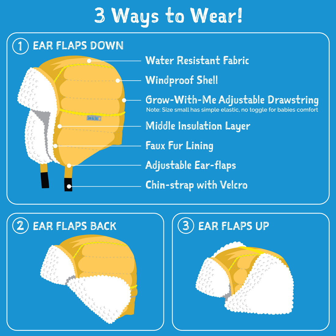 Jan & Jul winter hat water-repellent shell and insulated lining details