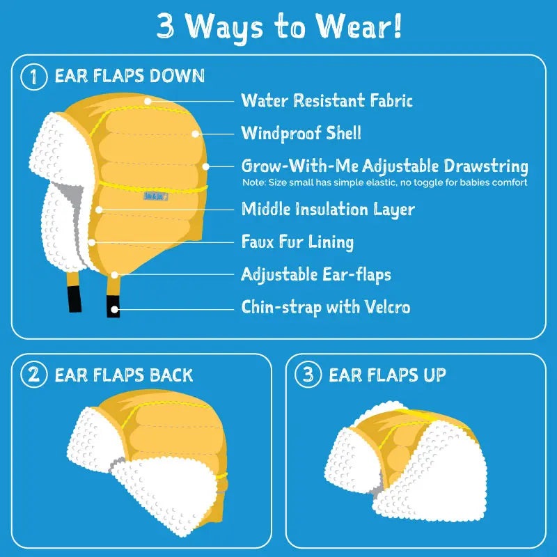 JAN & JUL Kids Insulated Winter Hats Terrazzo with ear flaps and faux fur lining, adjustable chin-strap.