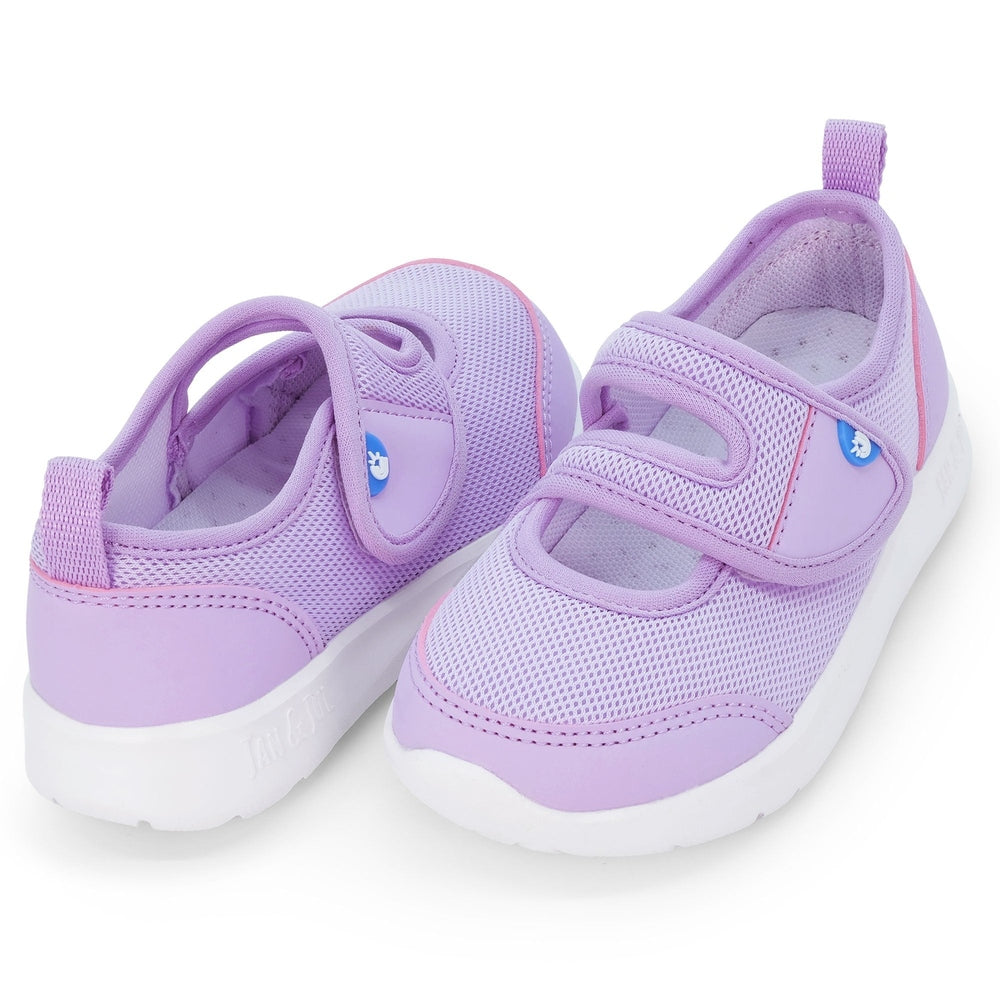 JAN & JUL Jan & Jul Kids Lite Mary Jane Shoes Dusty Purple pair of baby shoes shown in image 5 of 8 with mesh upper, velcro strap and contra
