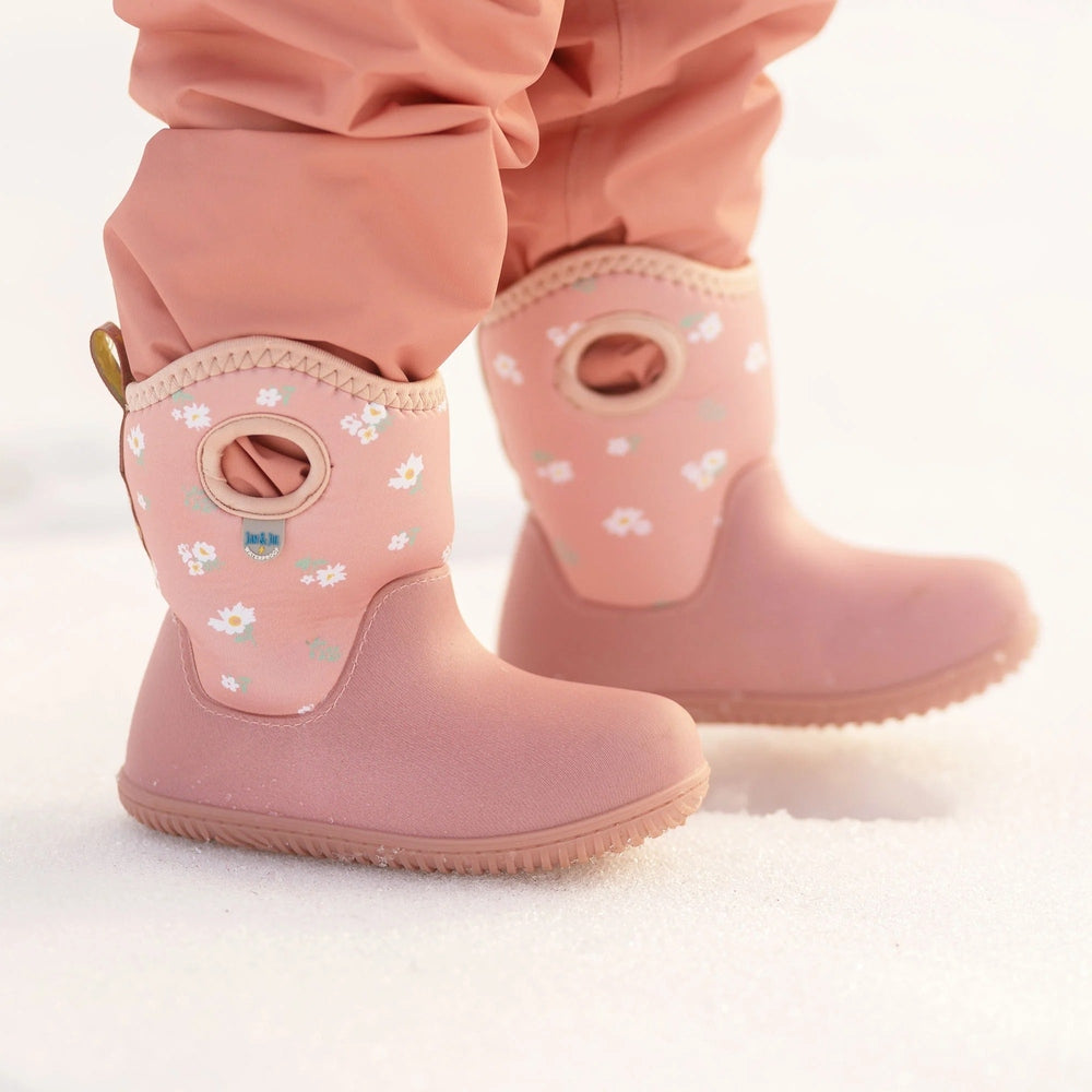 Jan & Jul kids' apricot pink lite waterproof boots with white floral print for toddlers
