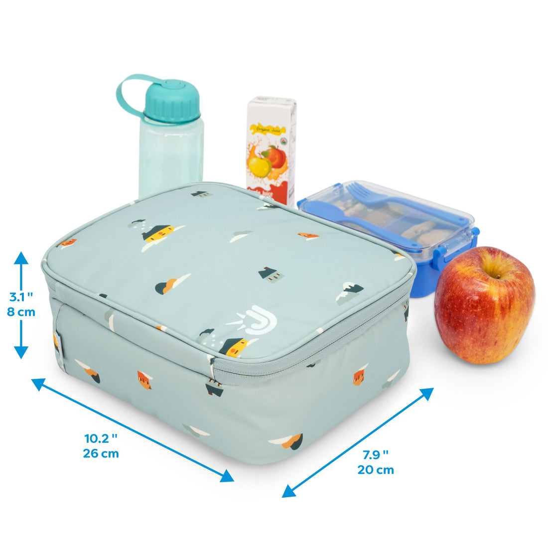 Home Sweet Home lunch bag dimensions with school lunch items