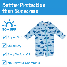 Jan & Jul Kids One Piece UV Sun Suit Blue Whale