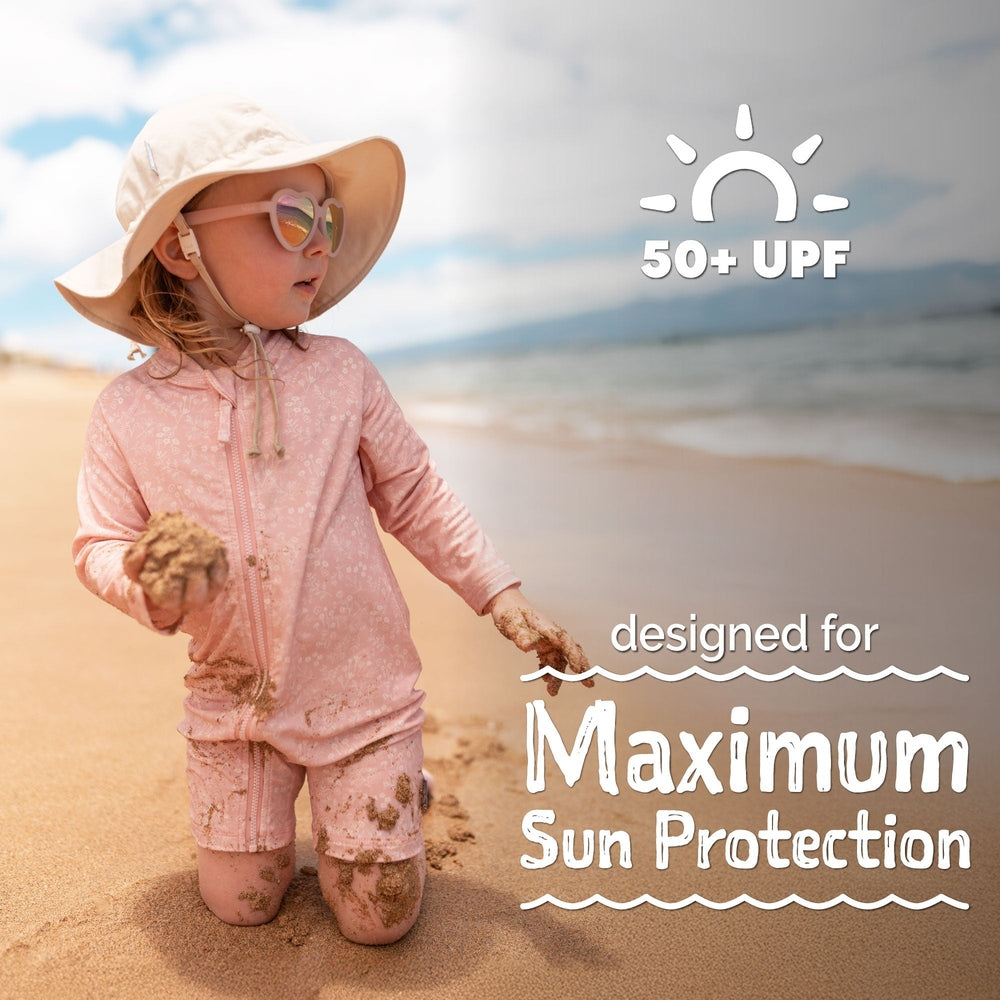 JAN & JUL Jan & Jul Kids One Piece UV Sun Suit Bunny Flowers full front zipper with long sleeves and knee-length shorts img 4/8