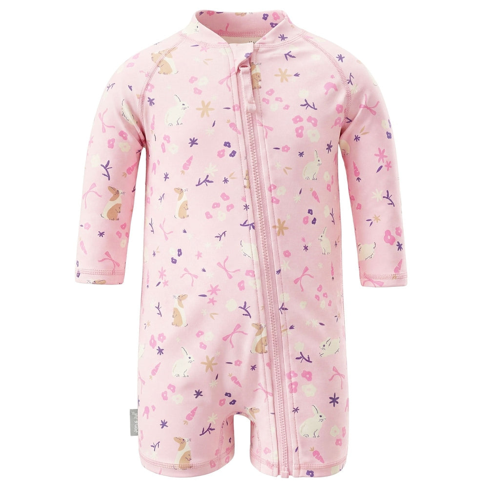 JAN & JUL Jan & Jul Kids One Piece UV Sun Suit Bunny Flowers Full front zipper with long sleeves and short leg coverage img 7/8