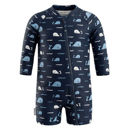 Jan & Jul Kids One Piece UV Sun Suit Navy Whale Tales