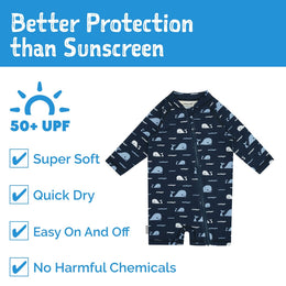 Jan & Jul Kids One Piece UV Sun Suit Navy Whale Tales
