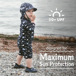 Jan & Jul Kids One Piece UV Sun Suit Navy Whale Tales