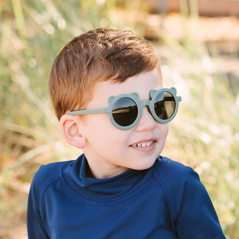 Jan & Jul kids polarized bear sunglasses in crocodile green with round frames