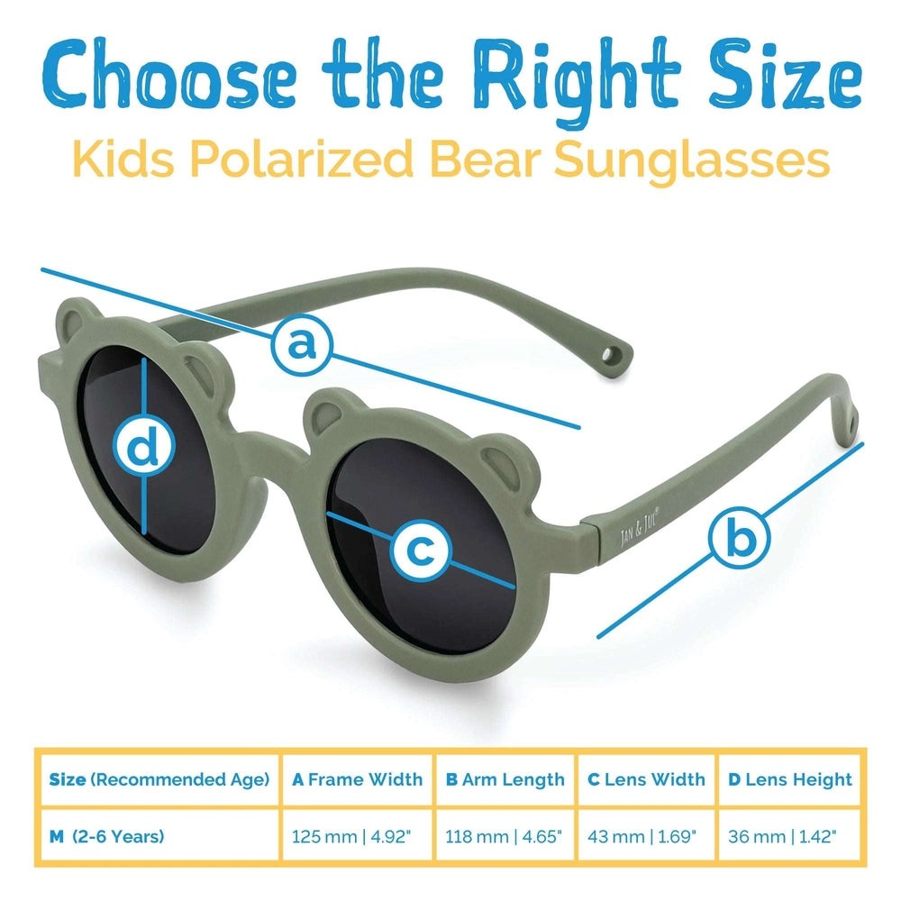 Jan & Jul kids polarized bear sunglasses crocodile green, round frames, size M (2-6 years)