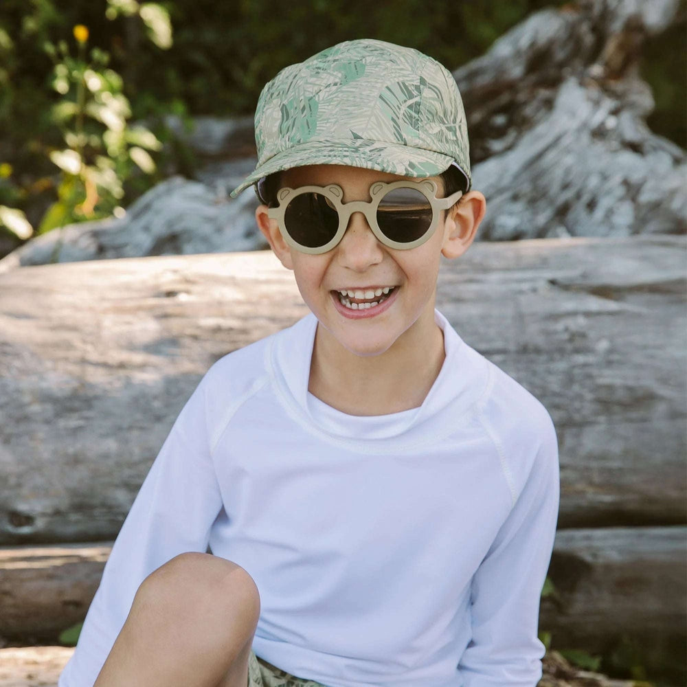 Jan & Jul kids polarized bear sunglasses olive khaki beige frames