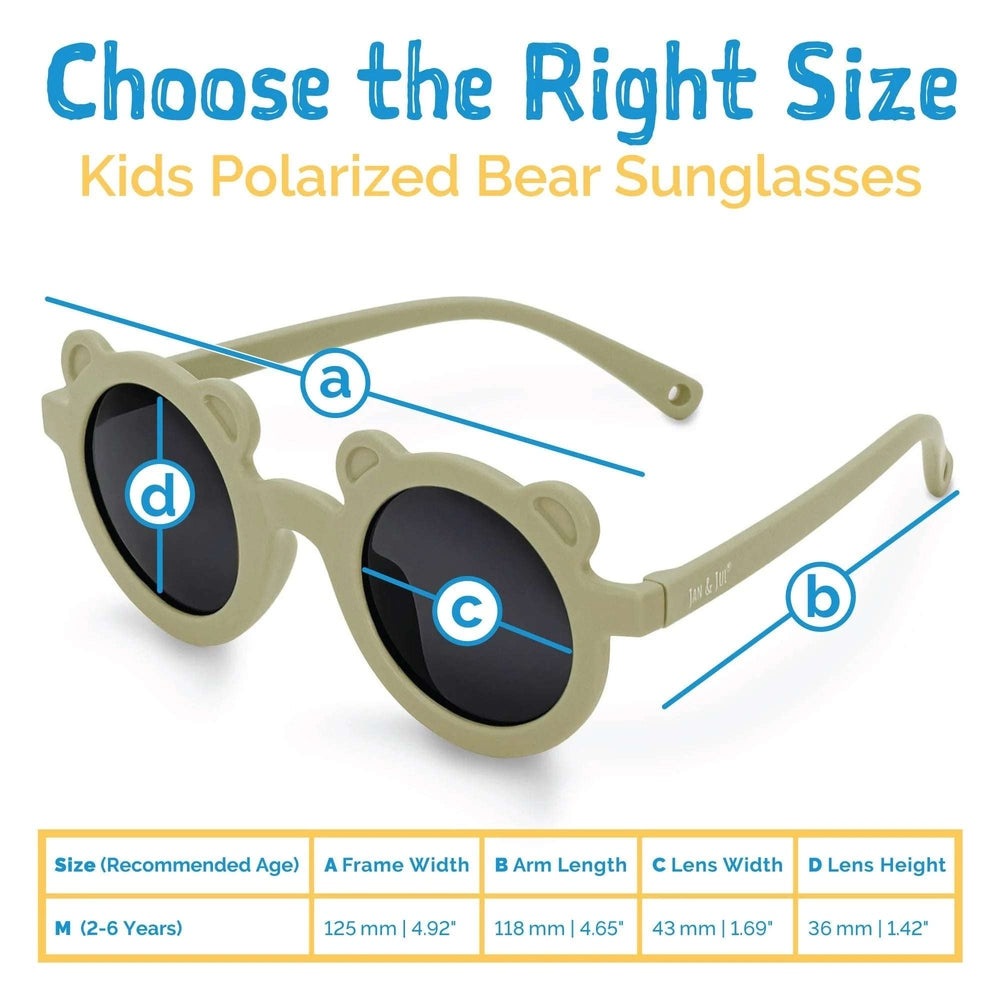 Jan & Jul kids polarized bear sunglasses olive khaki with round dark lenses