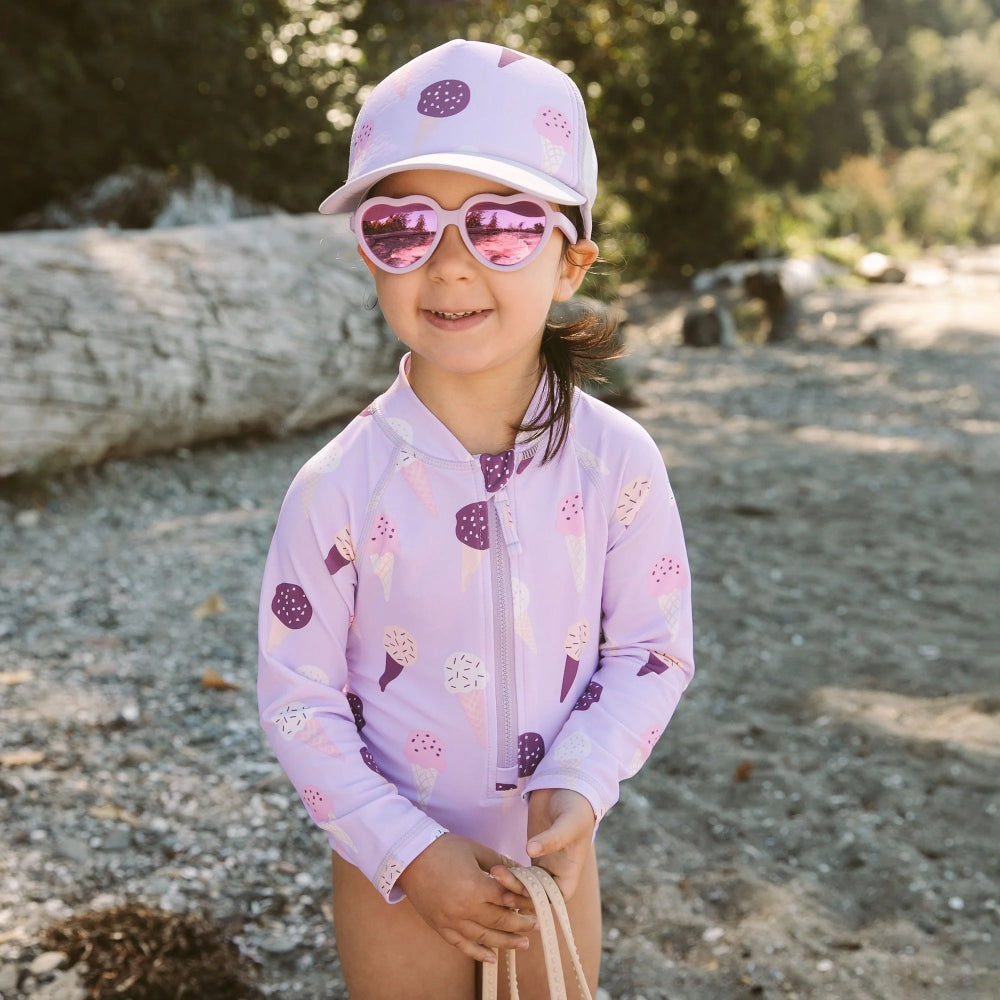Jan & Jul kids polarized heart sunglasses in lavender with pink lenses