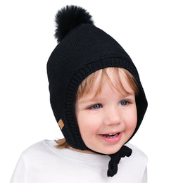 Jan & Jul Kids Pom-Pom Knit Hats - Jet Black