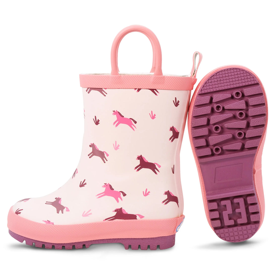 Jan & Jul Kids Rubber Rain Boots Pink Ponies side view