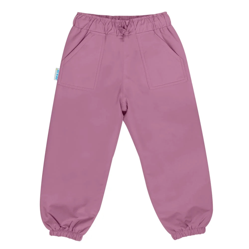 Jan & Jul Dark Plum single-layer rain pants, front product view