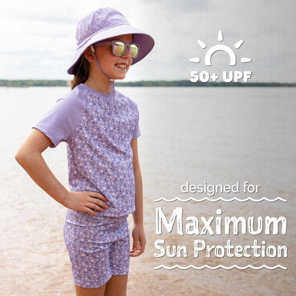 JAN & JUL Jan & Jul Kids Sun & Splash SS UV Top White speckled print body with solid raglan sleeves img 4/6