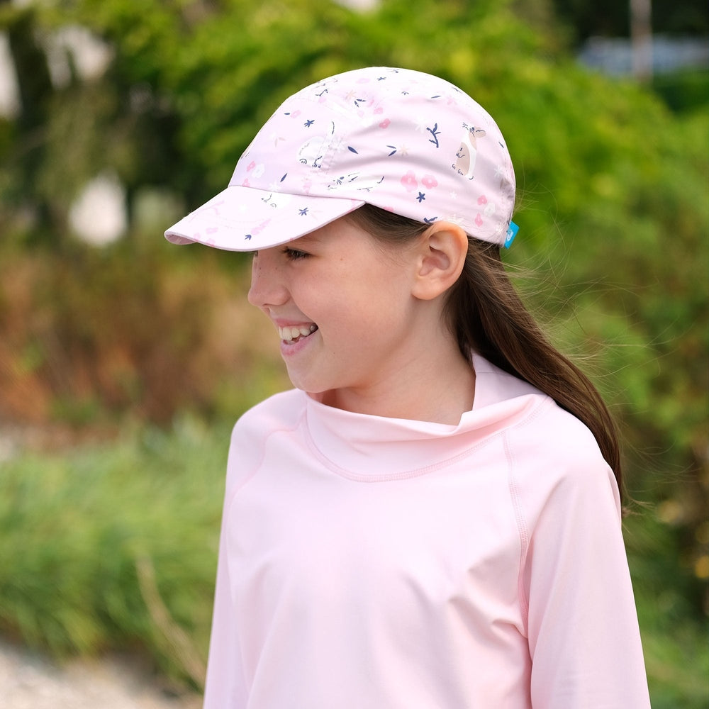 JAN & JUL Jan & Jul Kids SunLite Cap Bunny Flowers Curved visor cap with gathered crown and blue side tag img 3/5