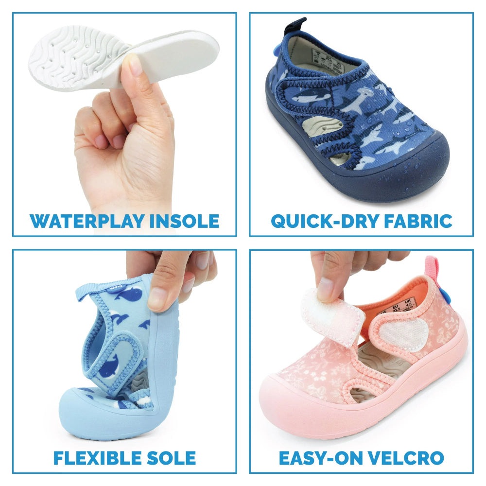 Jan & Jul Kids Sunnybreeze Sandals Blue Whale toddler sandals with quick-dry fabric and Velcro straps