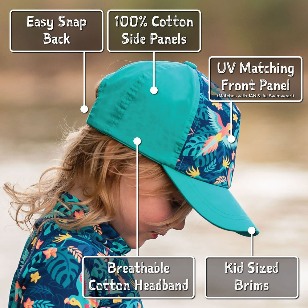 JAN & JUL Jan & Jul Kids UV Baseball Cap Silly Goose snap-back closure with tropical floral front panel img 3/5