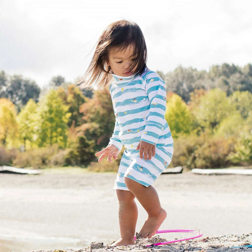 JAN & JUL kids UV rashguard set for waterplay, blue and white striped swimwear