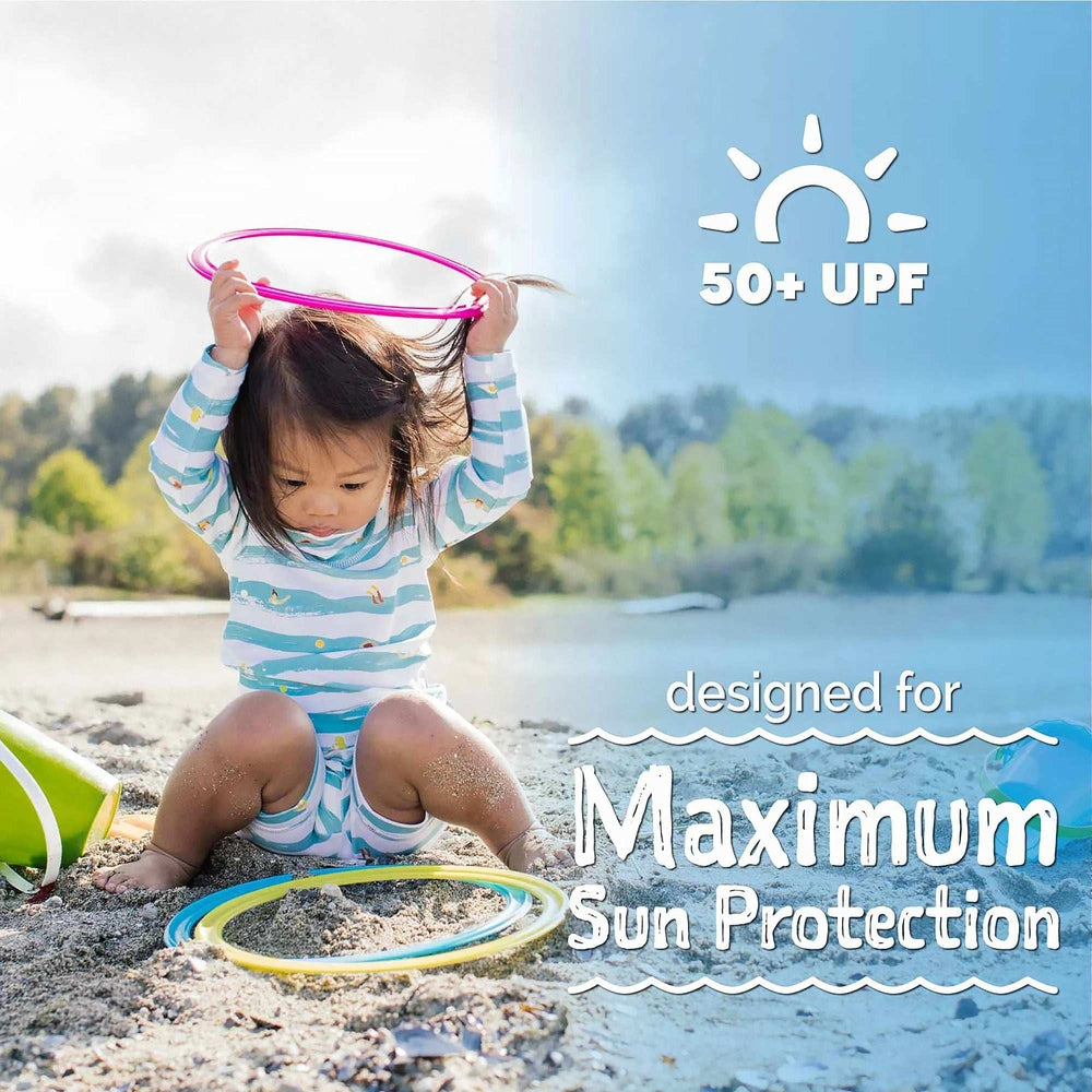Jan & Jul kids UV rashguard set waterplay; blue striped toddler swimwear with UPF 50+