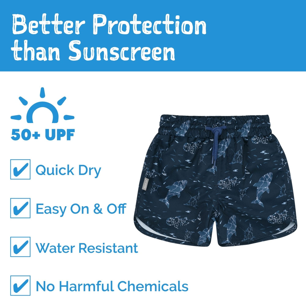 Jan & Jul Kids UV Swim Shorts Navy Whale Play - official image 2
