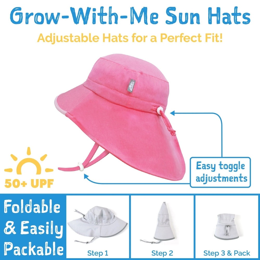 JAN & JUL Kids Water-Repellent Adventure Hat Pink UPF 50+; adjustable toggle shown securing under chin.