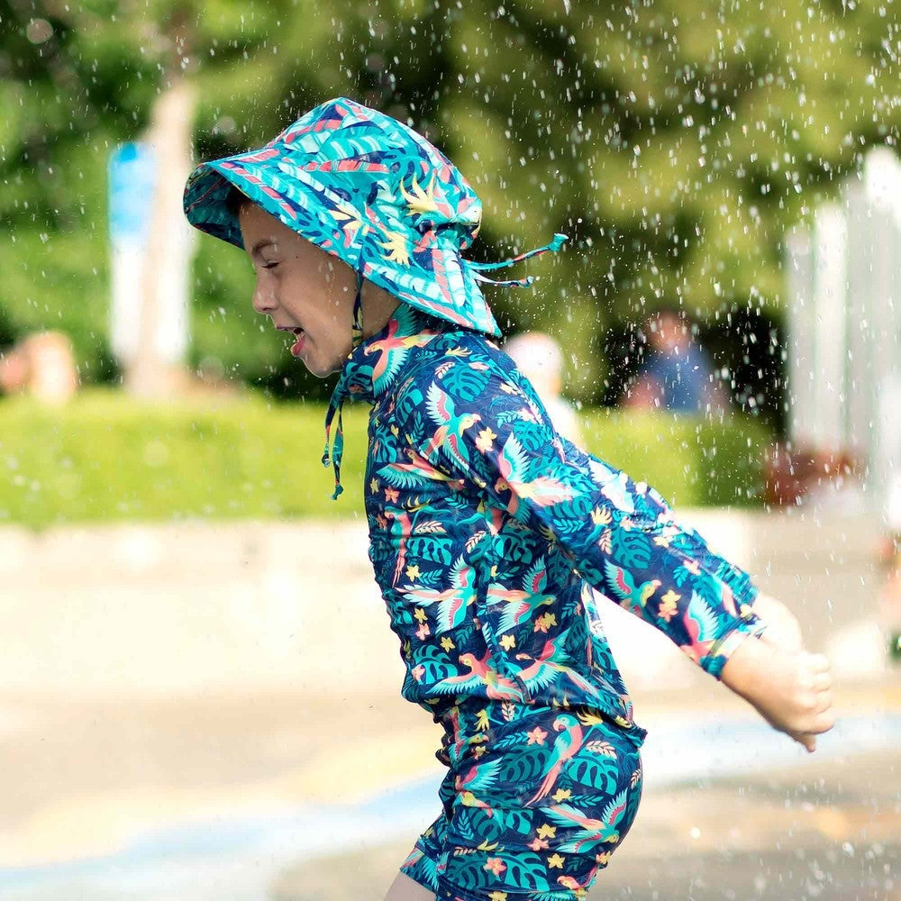 JAN & JUL tropical bucket hat for kids, water-repellent blue print