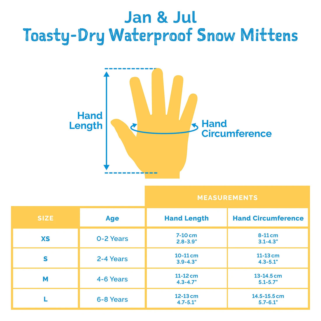 Jan & Jul Kids Waterproof Mittens - Pink Ponies official size chart