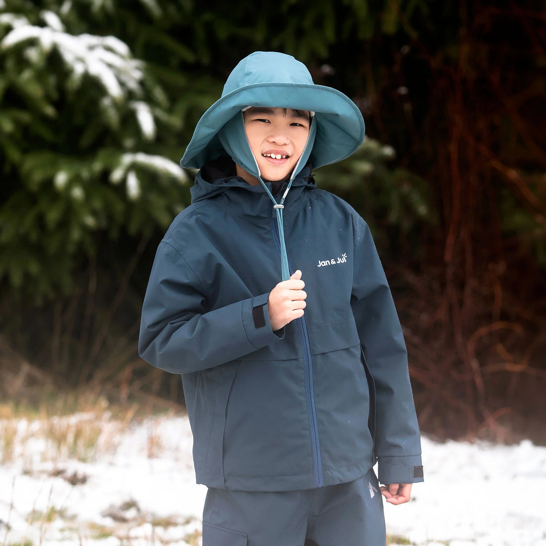 Jan & Jul Kids Waterproof Rain Hats Dark Spruce side view