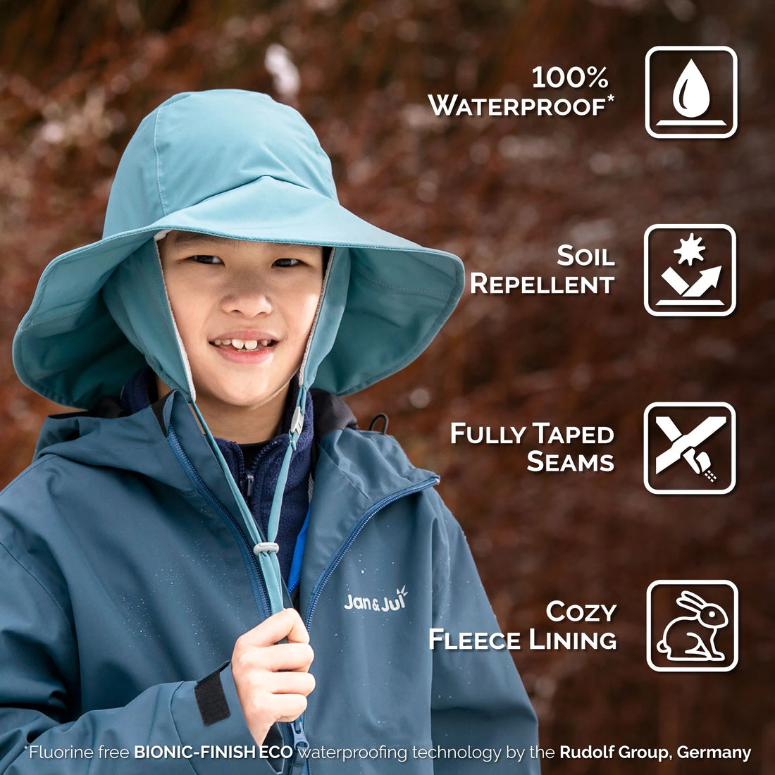 Jan & Jul Kids Waterproof Rain Hats Dark Spruce detail view