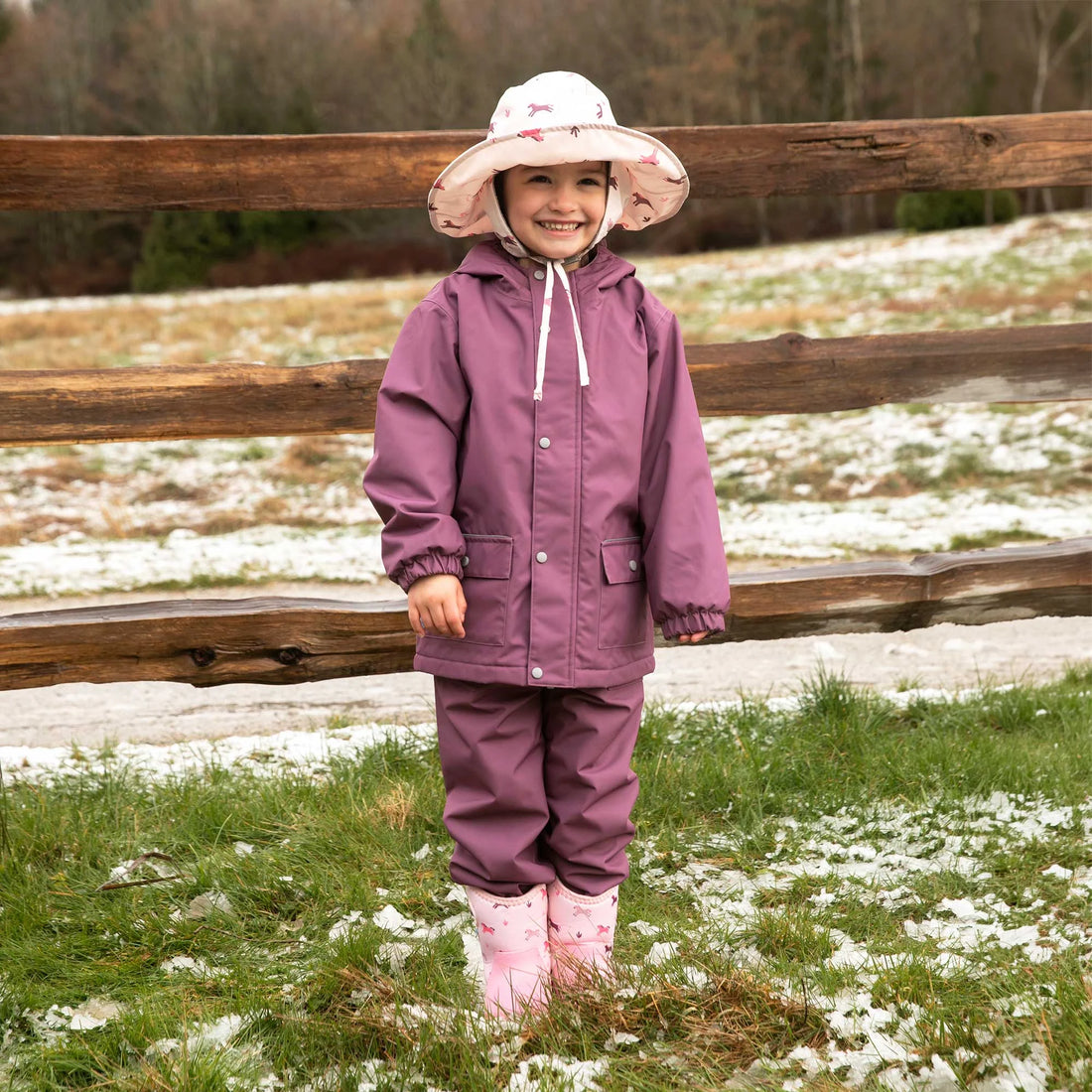 Jan & Jul Kids Waterproof Rain Hats Pink Ponies side view