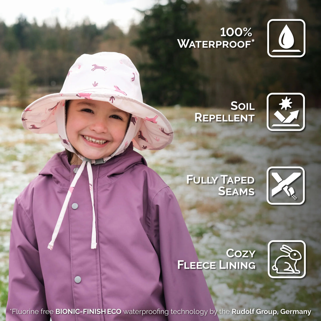 Jan & Jul Kids Waterproof Rain Hats Pink Ponies detail view