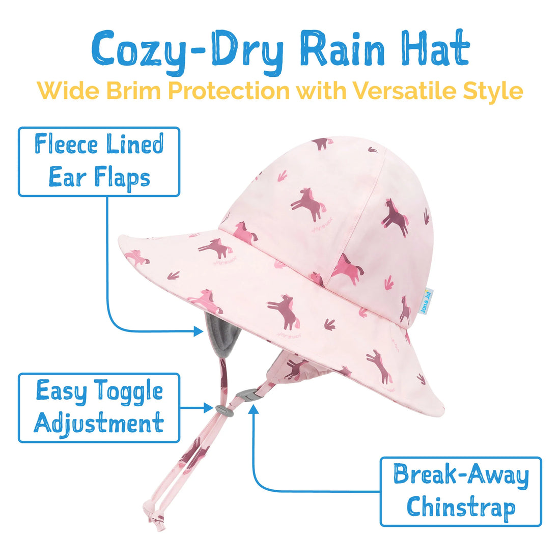 Jan & Jul Kids Waterproof Rain Hats Pink Ponies lifestyle view