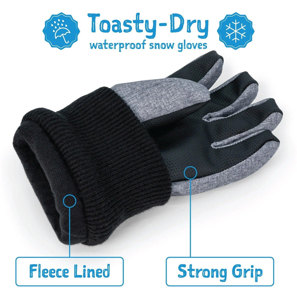 JAN & JUL Kids Waterproof Snow Gloves Heather Grey with fleece-lined warmth and strong grip for winter play.