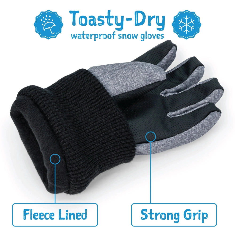 Jan & Jul Kids Waterproof Snow Gloves Neon Peaks with fleece lining and strong grip shown on the palms.