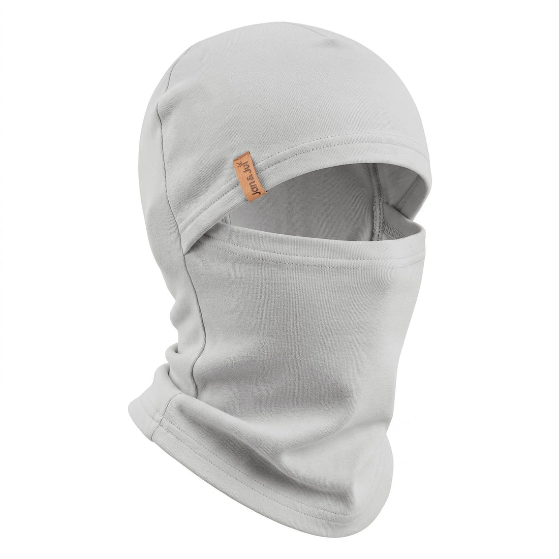 Jan & Jul Kids Thermal Balaclava Grey — angled view of the balaclava and face opening